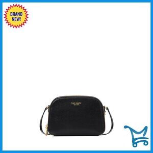 Saffiano Leather Double Zip Dome Crossbody Bag, 5.5x7.25 Inches